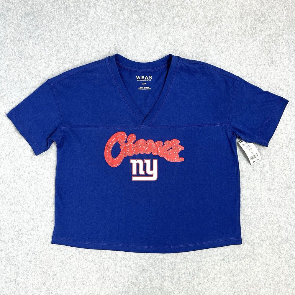 New York Giants Wear by Erin Andrews Women's Blue V-Neck Cotton T'shirt Size S/P
